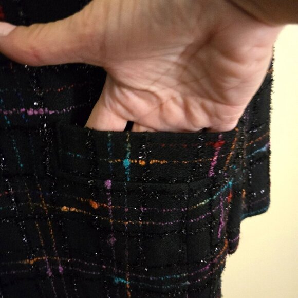 Vintage Lauren Meren Black Tweed Plaid Metallic Blazer Size 12 - Picture 4 of 6